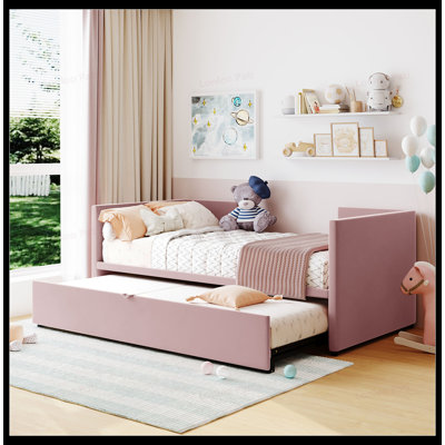 Twin Size Velvet Upholstered Daybed with Pop-Up Trundle, Perfect for Versatile and Stylish Home Decor