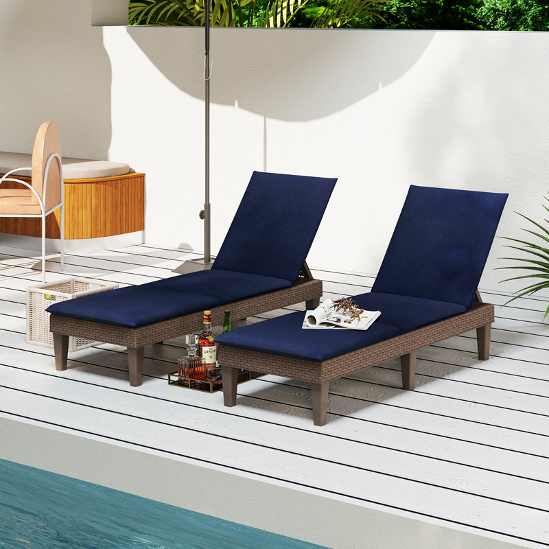 Fauteuil inclinable 2PCS avec dossier réglable à 3 positions et coussin brun et bleu, Bleu, Brun