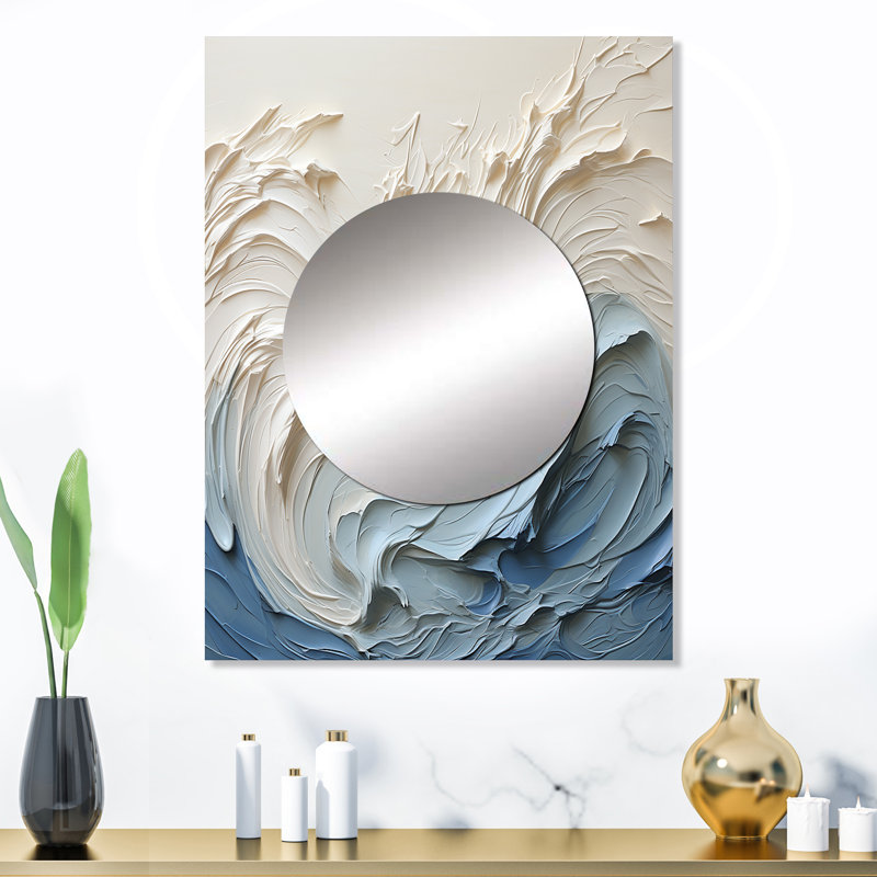«Zuleyka», vague blanche et bleue style papercut - miroir mural décoratif à vagues, miroir blanc, impression sur métal