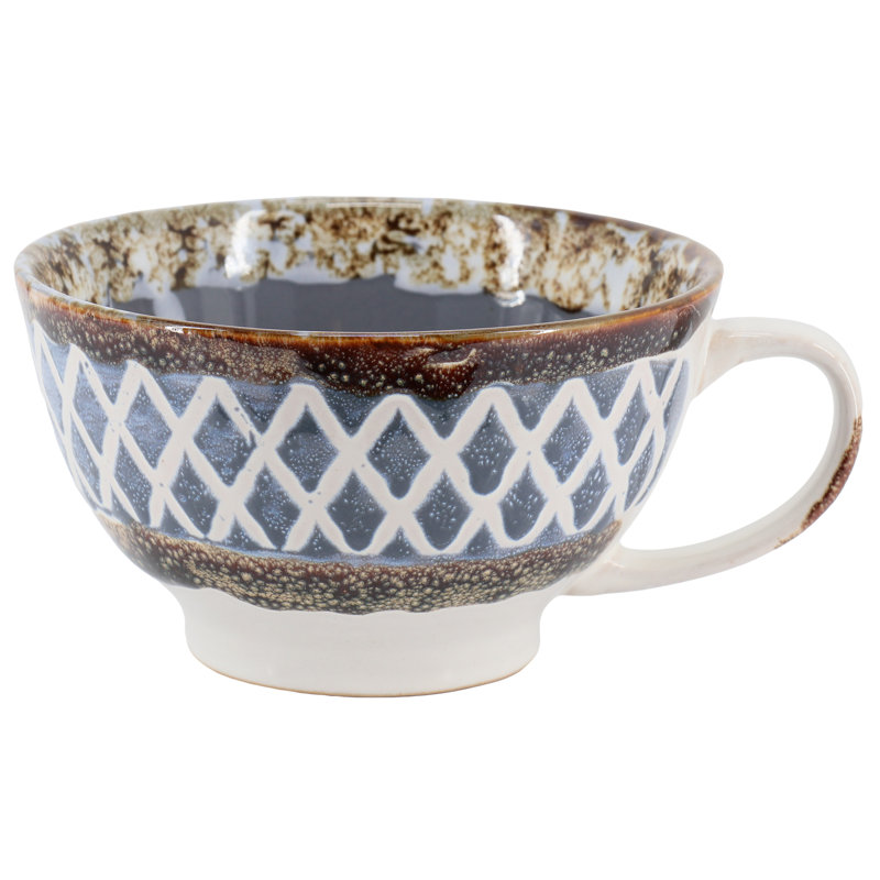 Meritage Otis 6 Piece 27 Ounce Stoneware Soup Bowl with Handle Set in Cobalt, Gray