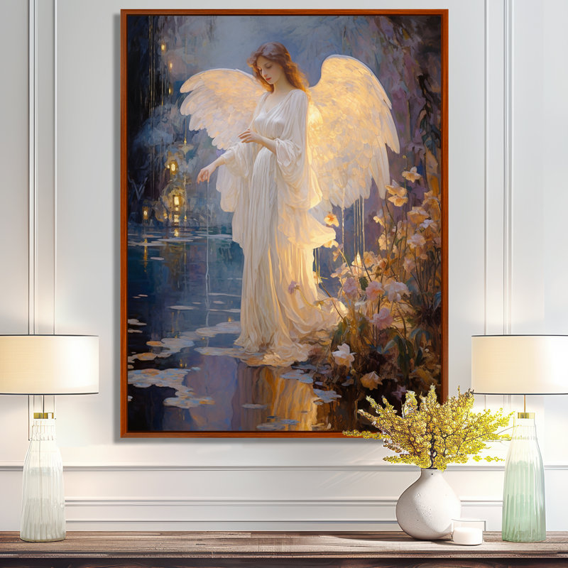 «Glorious Angel Magic Forest Night - Wings Angel», art mural, Cadre flottant brun, H 40 po x l 30 po