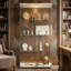 4-Tier Double Door Glass Display Cabinet,  Large Floor Standing Curio Cabinet with Toughened Glass, Optional LED Lighting, Black / White-1083023858-1083023861