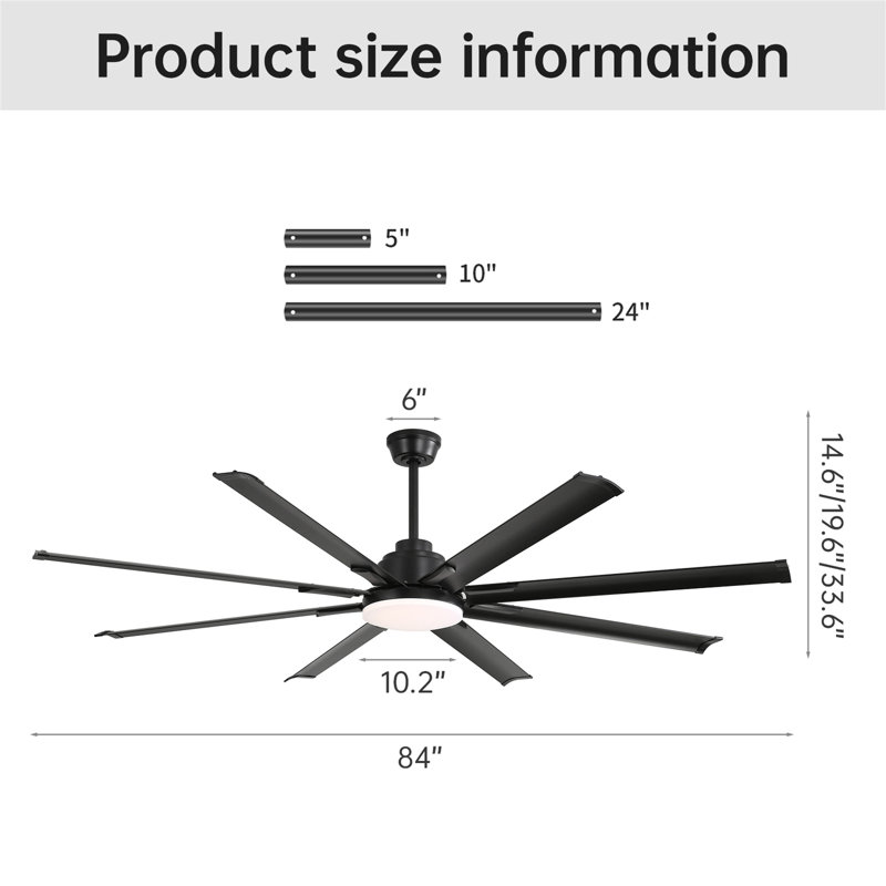 84 Inch Modern Large Design Ceiling Fans With Smart Remote Control 8 Fan Blades For Living Room, 84" Wide