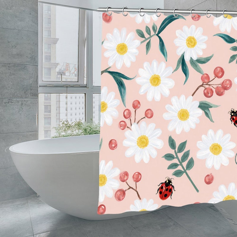 Rideaux de douche roses et blanches Daisy, 71 x 71, Rose/Blanc