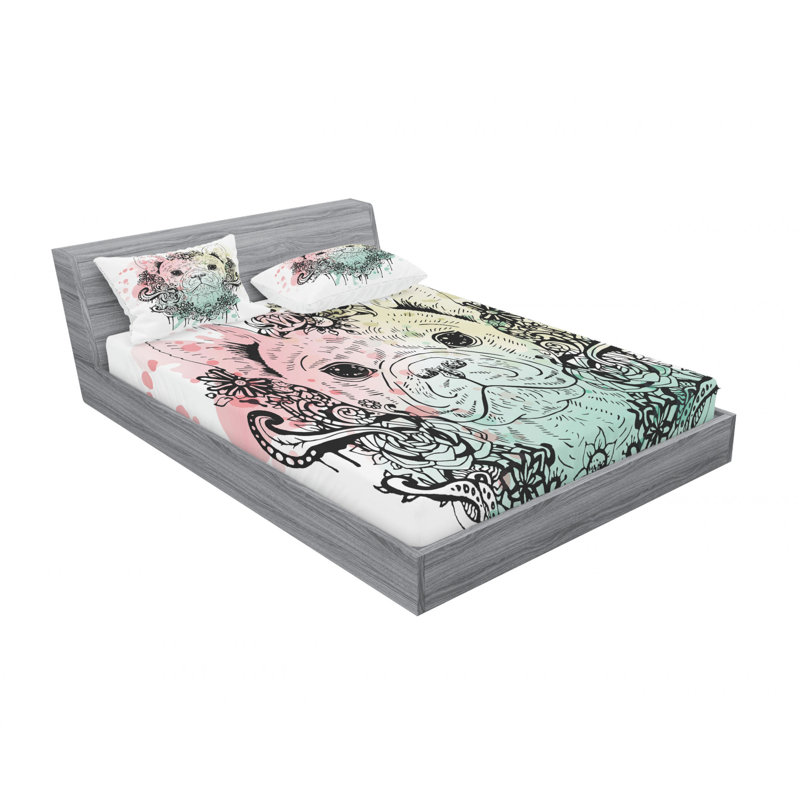 Ensemble de draps Bouledogue français avec couronne, Ensemble de draps pour lit double avec un drap-hou