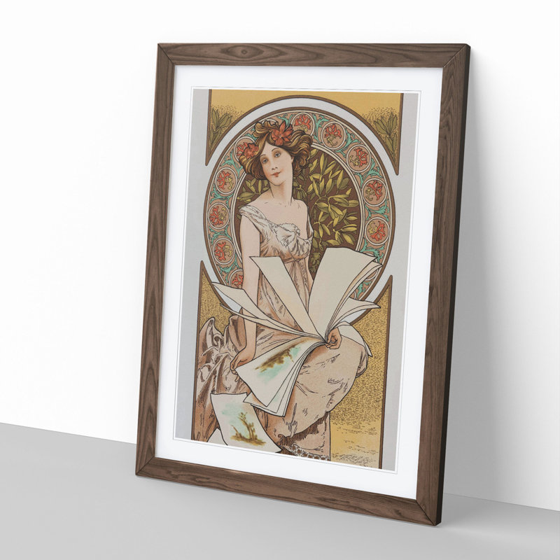 Chamenois Caldenar by Alphonse Mucha - Picture Frame Painting, Walnut Framed, 36cm H x 27cm W x 2cm D