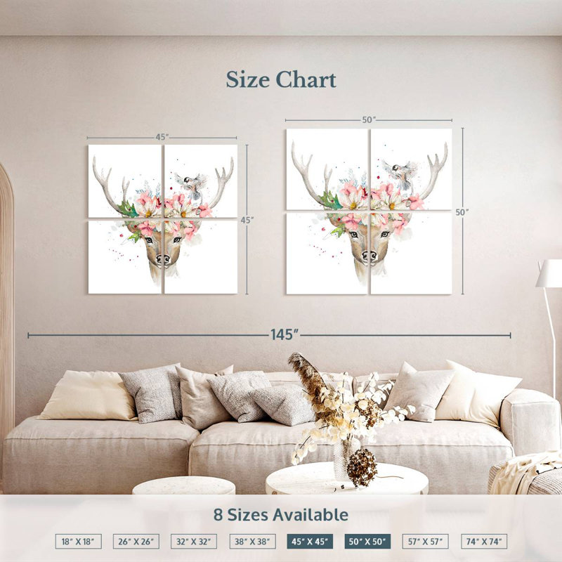 Brampt Floral Woodland Deer, 50" H x 50" W