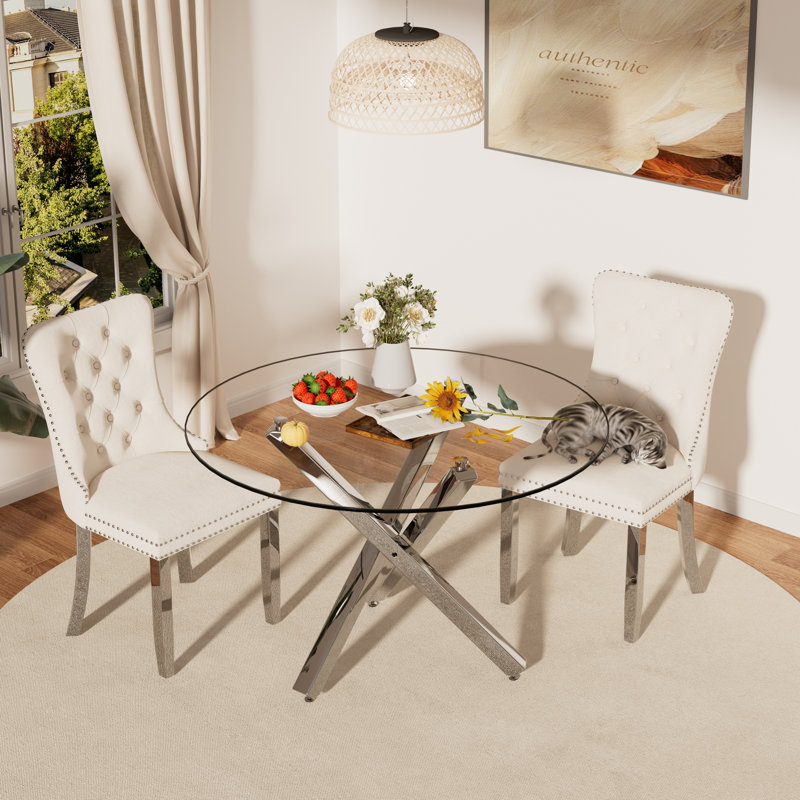 Ensemble de salle à manger 3 pièces, Beige/Argenté, Argent