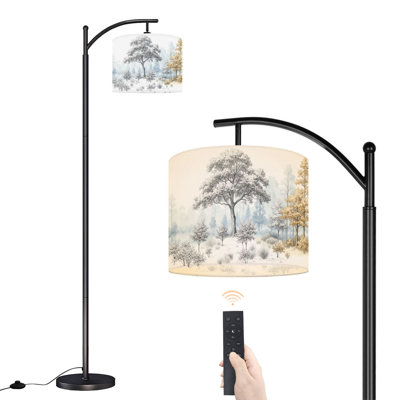 Arc Floor Lamp Snowy Winter Forest Bare Trees Subtle Hues Yellow Green Floor Lamps with Remote LED Lights Adjustable Lamp Shades Tall Standing Lamps for Reading Office Living Room