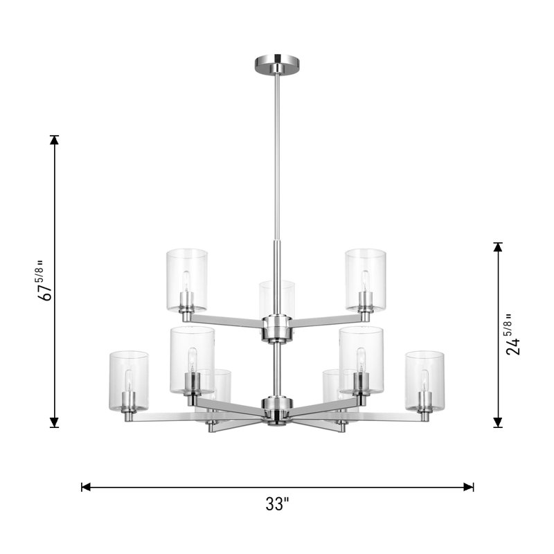Haines 9 - Light Dimmable Classic / Traditional Chandelier, Brushed Nickel