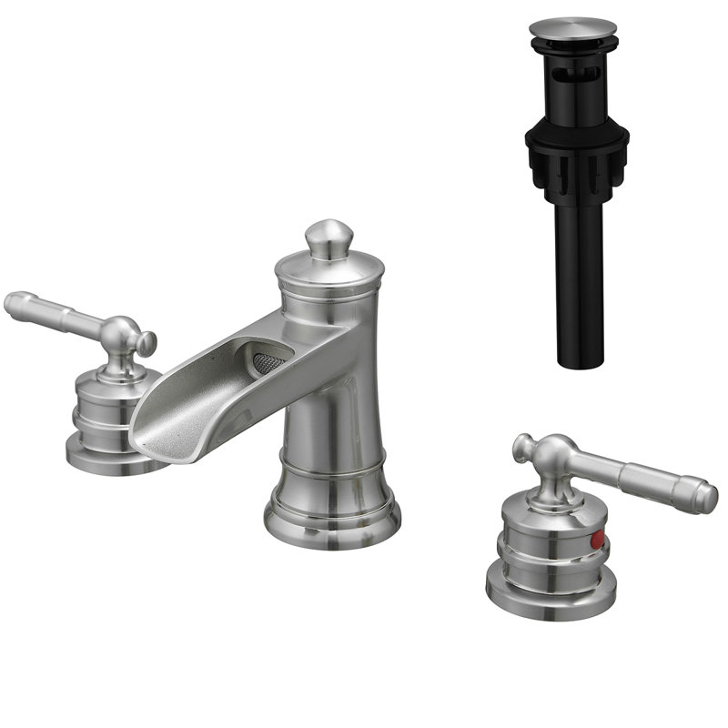 Bathroom Faucets For Sink 3 Hole 8 Inch Widespread Bathroom Sink Faucet With Pop Up Drain Double Lever Handle Faucet Bathroom Vanity Faucet Basin Mixer Tap Faucet With Hose