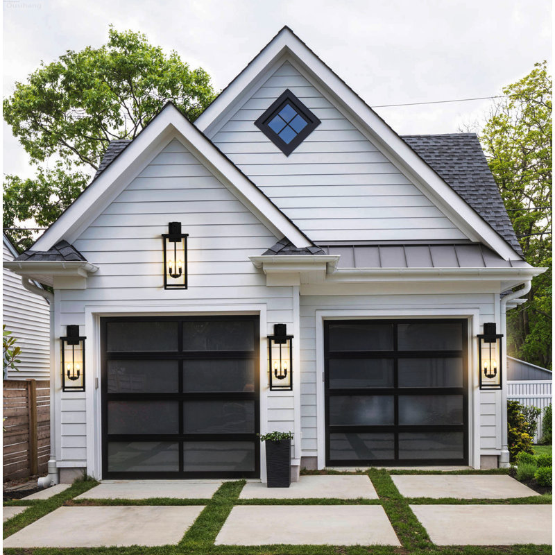 4-light Modern Retro 26-Inch Extra Large Outdoor Wall Lantern with Clear Glass, Matte Black, 26-Inch