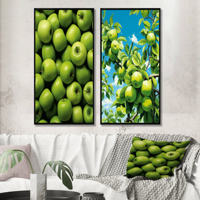 Green Apple Orchards - Fruits Canvas Wall Art Set Of 2