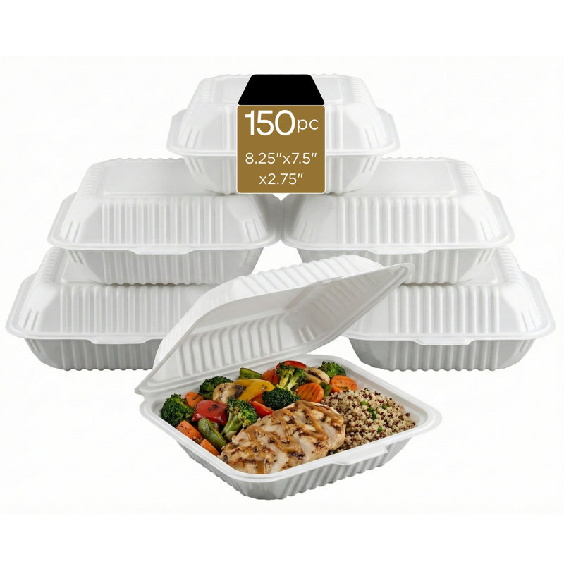 Clamshell (MFPP) Hinged Container (Center Slide), 8.25" x 7.5", 150-Pack