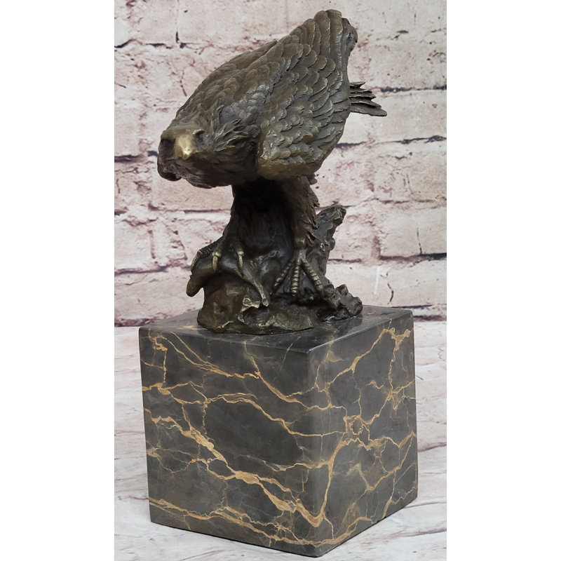 Bronze Eagle Sculpture on Marble Base, 10 Inches Tall