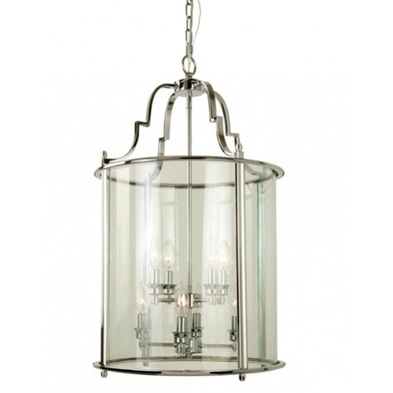 Luminaire suspendu lanterne en chrome 8 lumières avec abat-jour en verre, Chrome, H 27 po x l 17 po x P 17 po