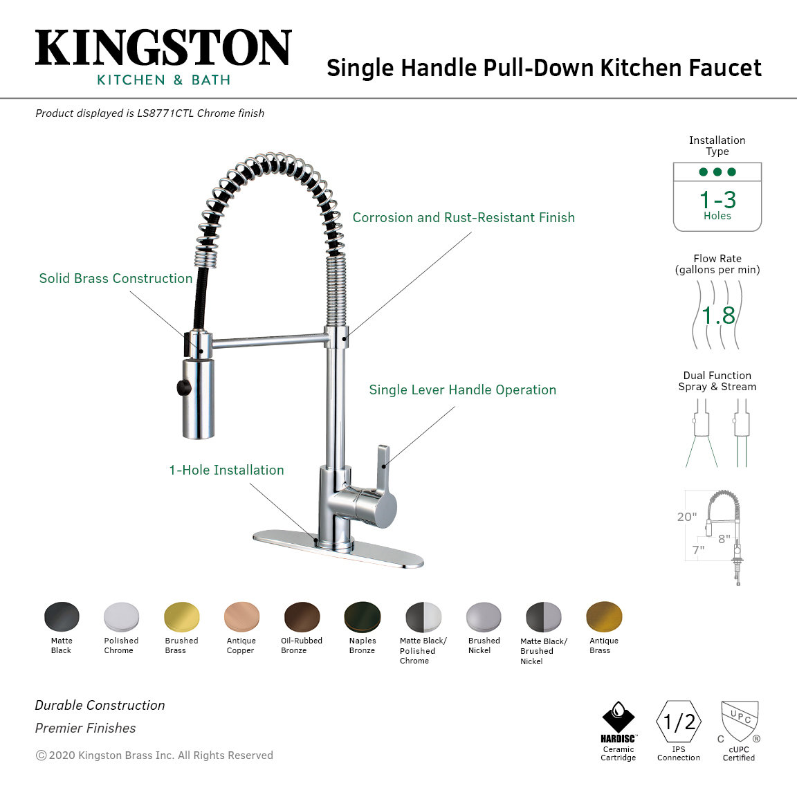 Kingston Brass Continental Pre-Rinse Faucet, Antique Brass