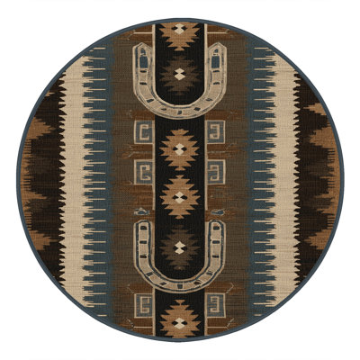 Washable Horseshoe Pattern Southwestern Area Rug