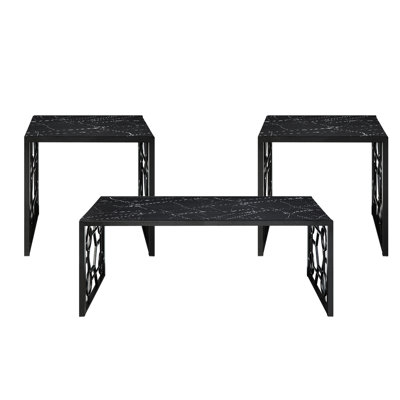 Melody 3 Occasional Table : Modern Tempered Glass With Contemporary & Metal Marble-printed Frame For Home