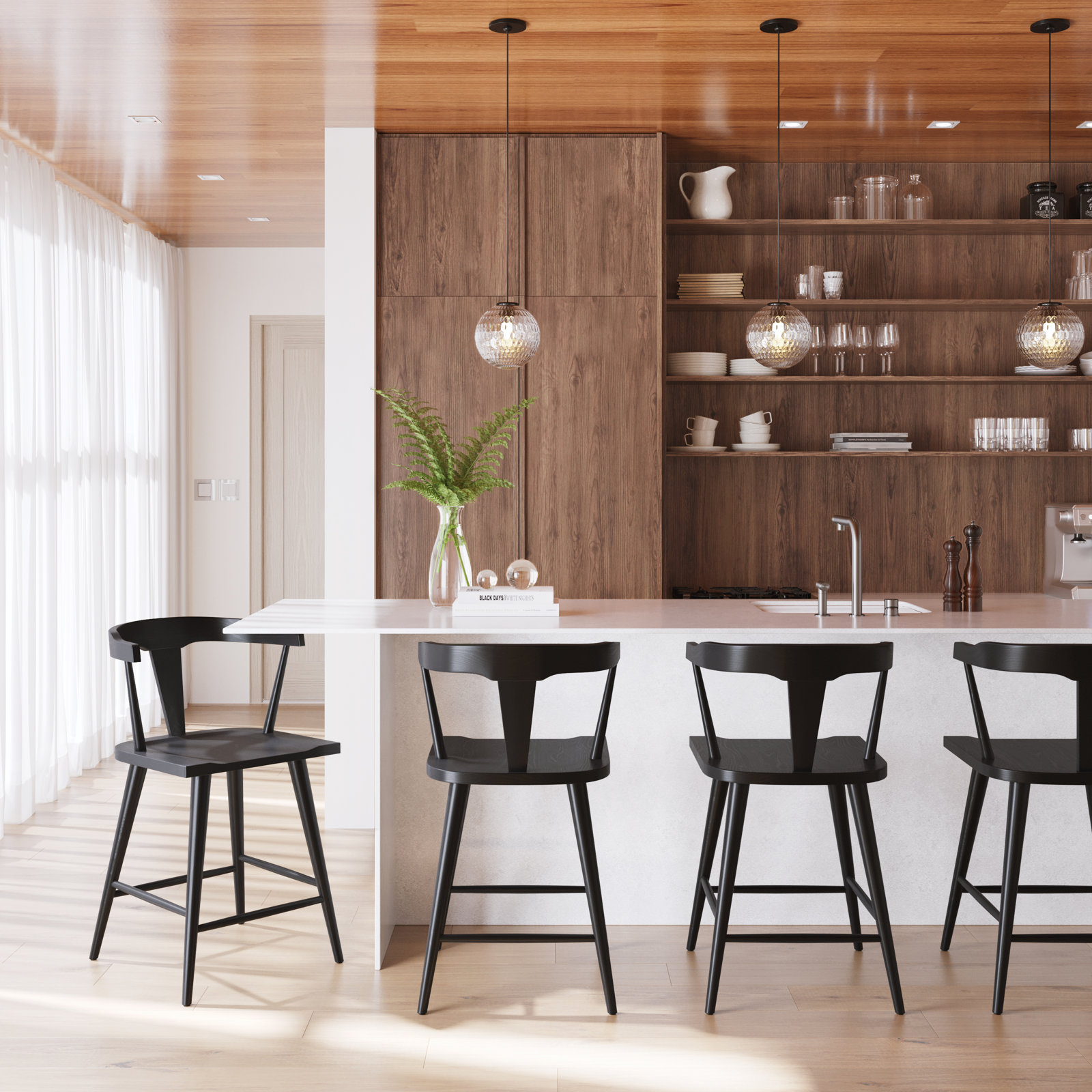 Enzo Solid Wood Counter Stool in Black