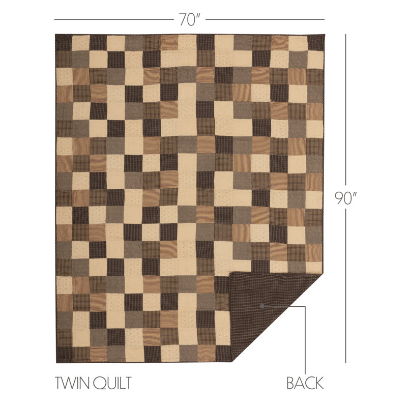 Black and Beige Cotton Twin Reversible Quilt Set