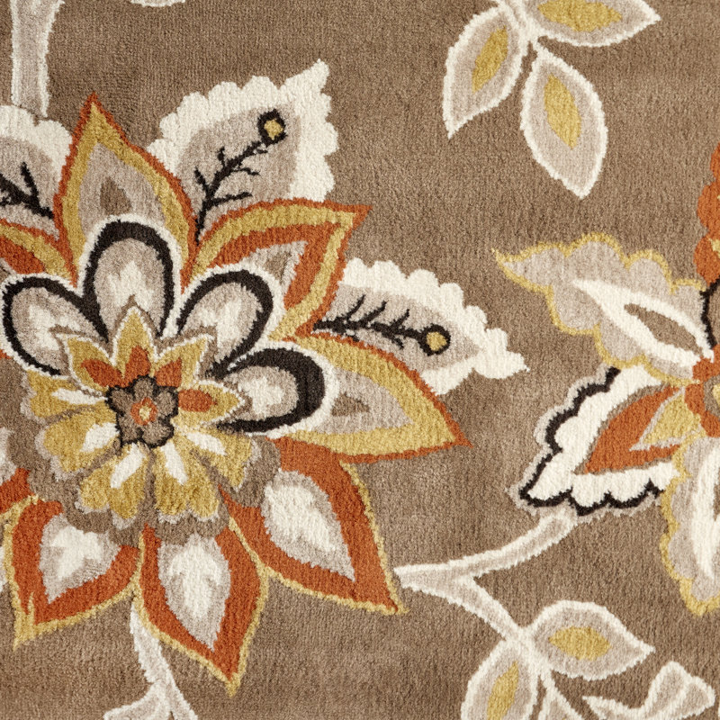 Tapis taupe à motif floral Mountview, Rond 7 pi 10 po