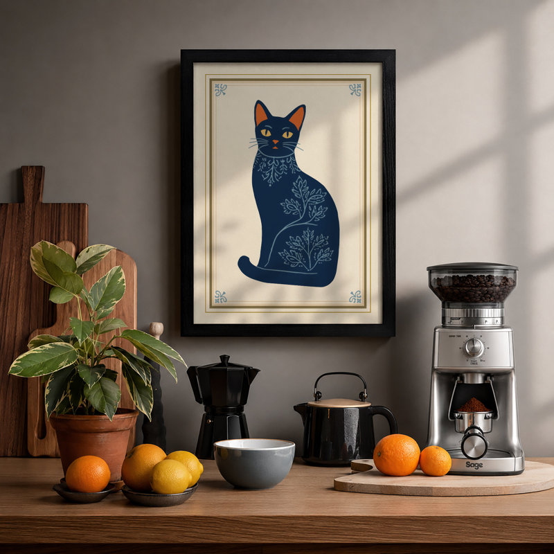 Botanical Cat Boho - Framed Print, A2 - 59.4 x 42.0 cm, Black