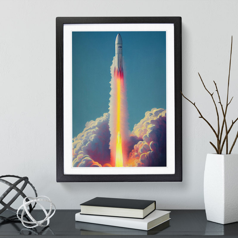 Enigmatic Spaceship Rocket - Single Picture Frame Print, Black, 64cm H x 46cm W x 2cm D