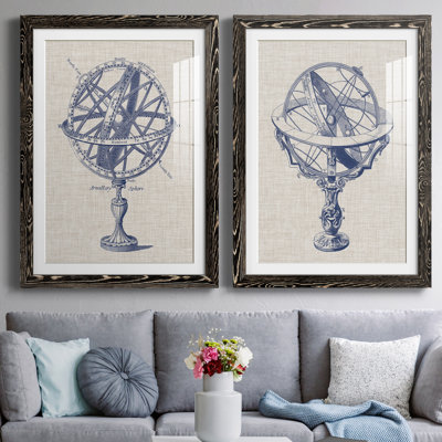 Armillary Sphere on Linen I - Reproduction d'art graphique encadré