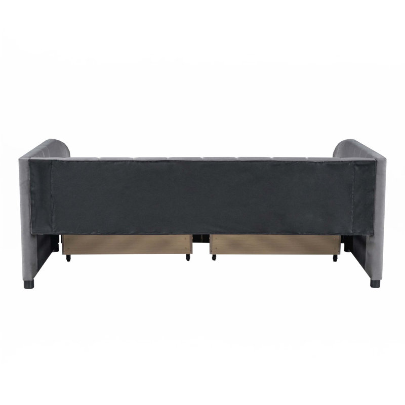Twin Size Upholstered Daybed With 2 Drawers, Gray