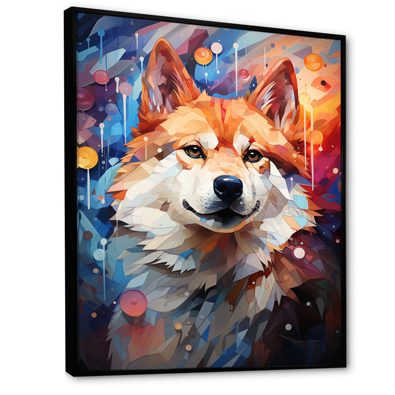 Popart Shiba Inu Spirit II sur impression sur toile, Cadre flottant noir, H 40 po x l 30 po x P 1,5 po