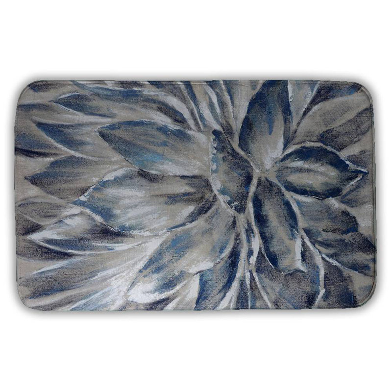 Blue and gray flower Bath Mat with Non-Slip Backing - Quick Dry Memory Foam Bathroom Rug - Absorbent - Modern Plush Spa-Style - Machine Washable