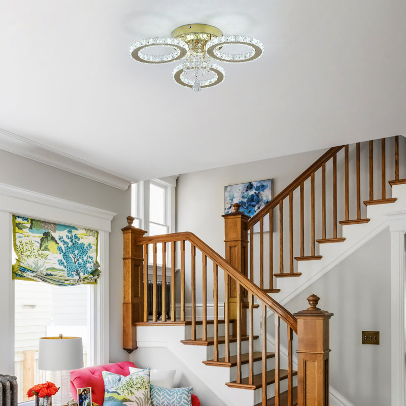 Luxury Ring LED Crystal Chandelier, Gold Finish And K9 Crystal Accents, 3000 Kelvins-4500 Kelvins-6000 Kelvins, No, 3 Lights