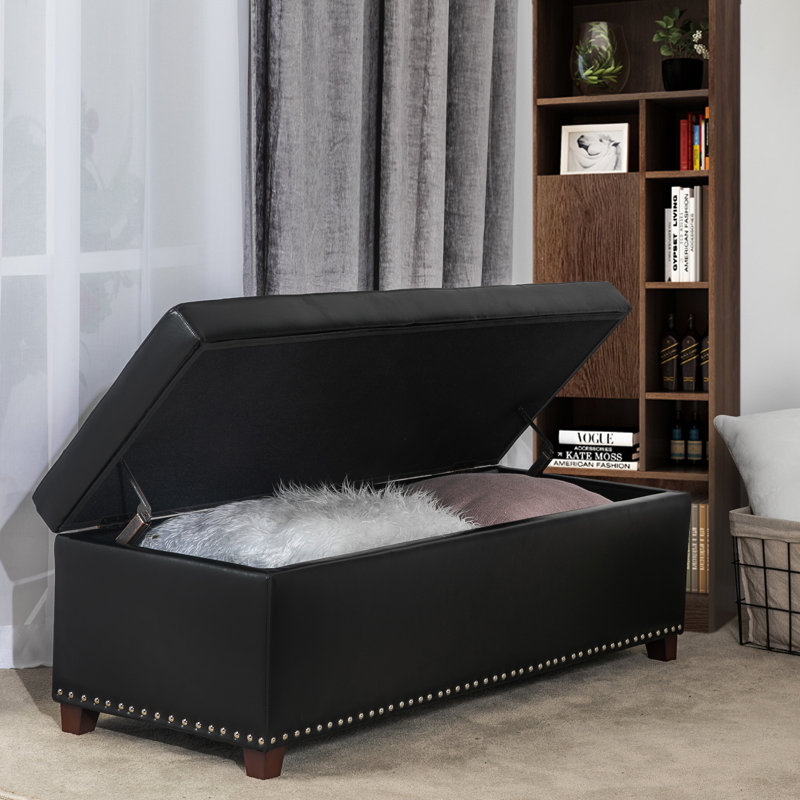 Rosaline Faux Leather Upholstered Storage Bench, Black