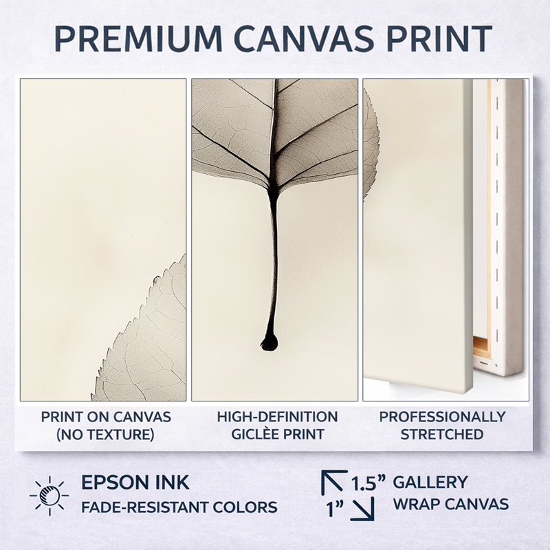 Toile botanique neutre, feuille, art mural Shadow, H 20 po x l 12 po, Cadre flottant blanc