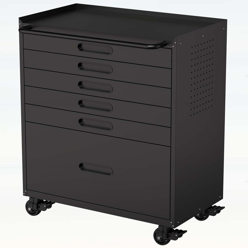 Coffre à outils roulant 34,3 pouces avec 6 tiroirs, fabrication en acier robuste pour les petites pièces et les outils, organisateur d'armoire de garage mobile