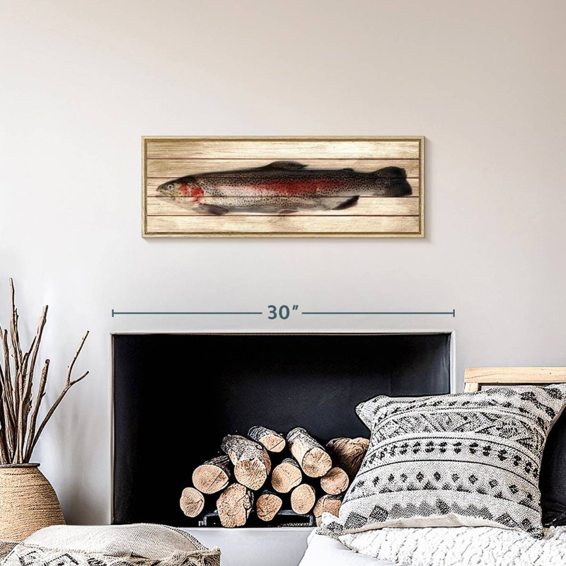Truite, 25" X 9", Cadre flottant en bois naturel