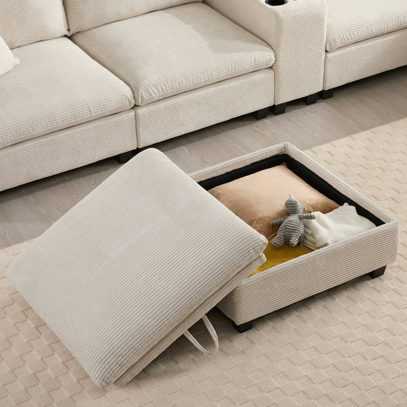 Canapé modulaire polyvalent avec de multiples caractéristiques fonctionnelles pour le salon, Velours côtelé beige