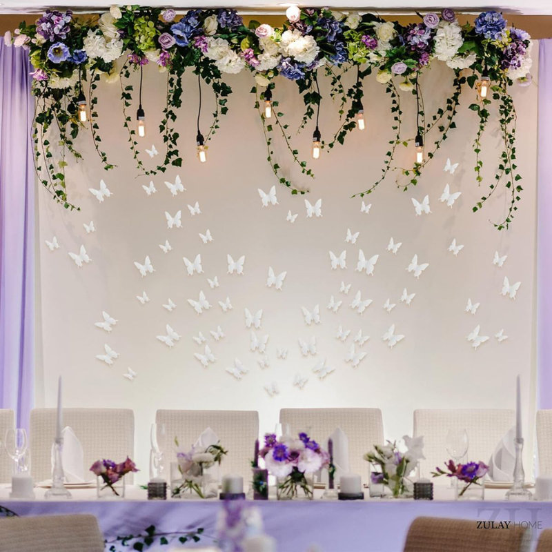 Décoration murale 3D Zulay Home - 24 pièces de décorations de papillons avec 3 tailles différentes, Blanc