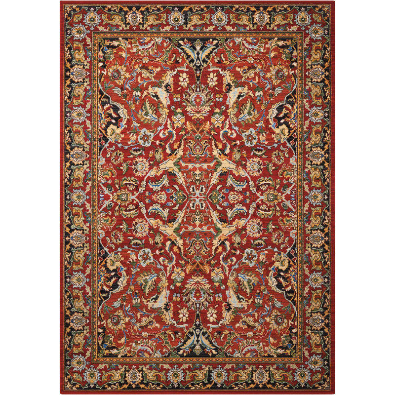Tapis traditionnel rouge Mathilde, Rectangle 5 pi 6 po x 8 pi