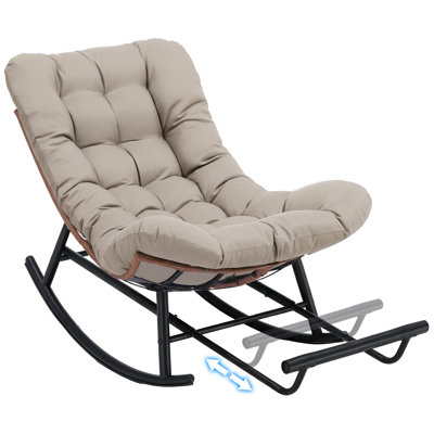 Outdoor Rocking Papasan Chair, Oversized Wicker Patio Rocker, Indoor Comfy Wicker Reading Lounge, Bed-Like Comfort Egg Chair For Bedroom,Balcony, Porc