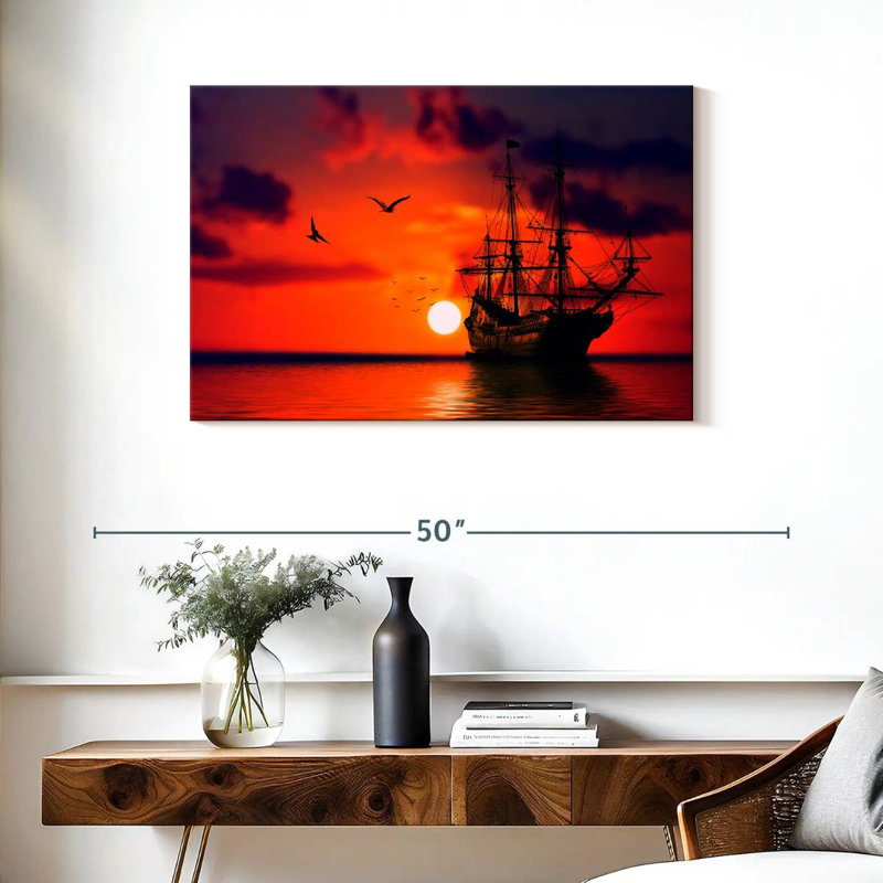 Mehar Ship Sunset, 24" H x 36" W
