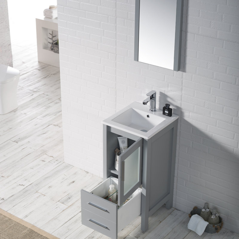 Meuble-lavabo simple 16 po avec lavabo, Gris métallique