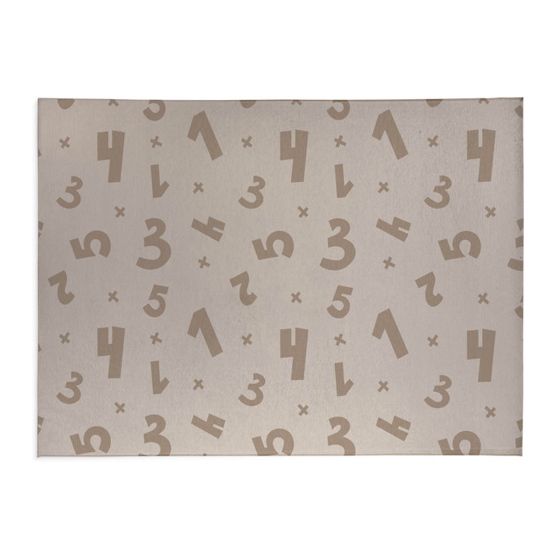 Number Match Kids Play Mat, Rectangle 3' x 5', Taupe/Ivory