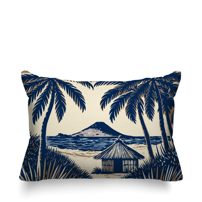 Kitar Island Palmreversible Indoor/Outdoor Rectangular Pillow, Rectangle 14"H x 20"W, Blue