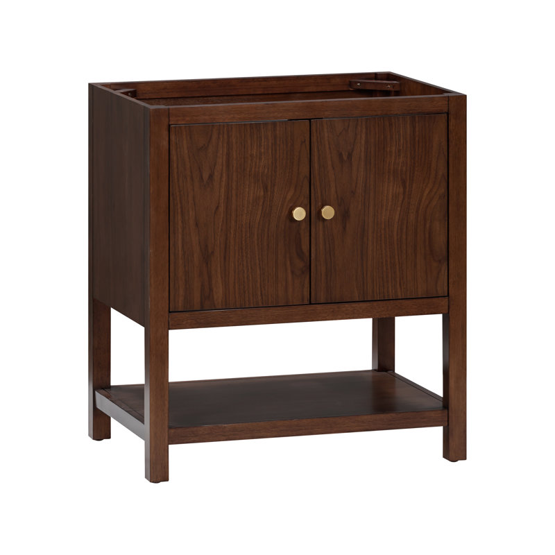 Zoe 30'' Walnut Single Bathroom Vanity Base with Gold Hardware