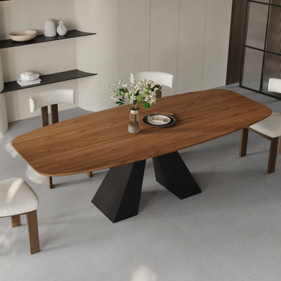 Table de salle à manger 86 po rectangulaire pour salle à manger, table de cuisine avec base en acier inoxydable noir