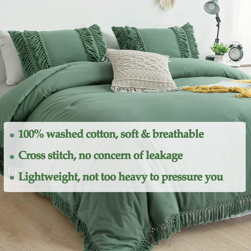 Ensemble de courtepointe 100% coton 3 pièces , Courtepointe pour très grand lit et 2 taies d'ore, Vert clair