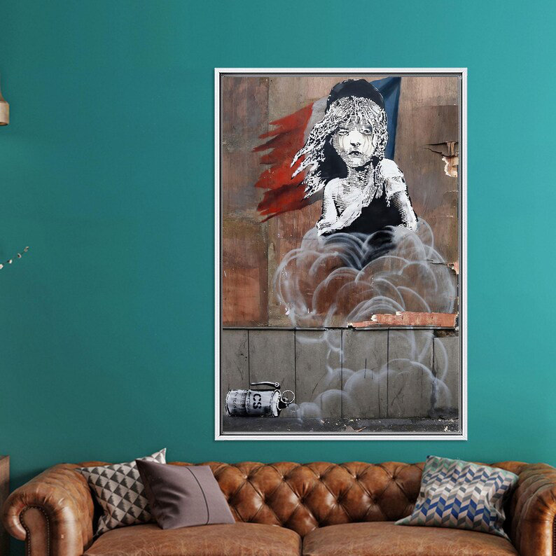 Impression sur toile abstraite Banksy The Miserables - décoration murale tendance et cadeau unique pour papa, Blanc