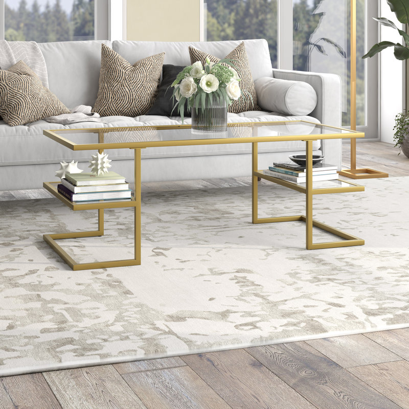 Thames Floor Shelf Coffee Table with Storage, Gold